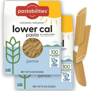 Pastabilities, Lower Calorie Pasta, Penne (8 Ounces, Pack of 2) 100 Calories Per Serving, Low Net Carbs, Low Calorie Pasta, Non GMO