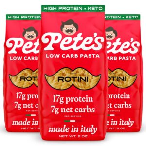 Pete's Pasta 3 Pack Rotini Noodles Pasta 8oz – 7g Low Carb Pasta – 17g High Protein Pasta – Authentic Italian Keto Pasta Noodles – Healthy Low Calorie Fusilli Pasta – Wheat Pasta Imported from Italy