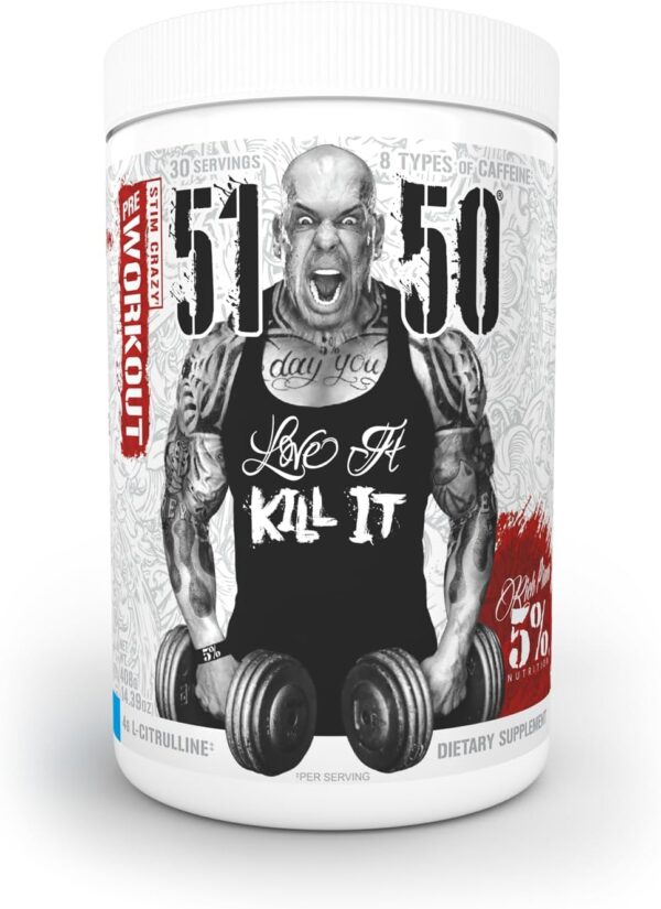 5% Nutrition Rich Piana 5150 High Stim Pre-Workout Powder | Extreme Energy, Focus, Pumps & Endurance | 400 mg Caffeine, Citrulline, Beta Alanine, N-Acetyl L-Tyrosine | 30 Srvgs (Blue Ice)