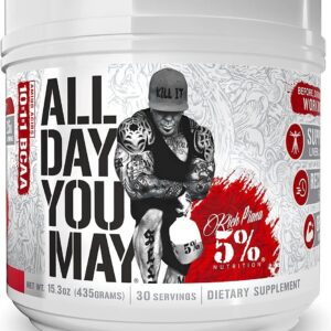 5% Nutrition Rich Piana AllDayYouMay BCAA Powder | Premium Intra & Post Workout Amino Acids, Hydration, Endurance, Muscle Recovery, Joint & Liver Support | 15.3 oz, 30 Servings (Fruit Punch)