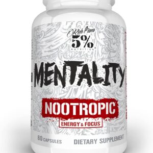 5% Nutrition Rich Piana Mentality Nootropic Blend | Brain Booster Supplement for Performance, Memory, Mental Clarity | Ginseng, Ginkgo, L-Theanine, Choline, Huperzine, 60 Capsules (30 Day Supply)