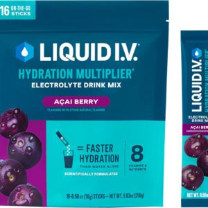 Liquid I.V.® Hydration Multiplier® - Acai Berry - Hydration Powder Packets | Electrolyte Drink Mix | Easy Open Single-Serving Stick | Non-GMO | 16 Servings (Pack of 1)