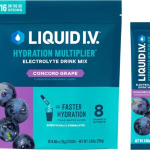 Liquid I.V.® Hydration Multiplier® - Concord Grape - Hydration Powder Packets | Electrolyte Powder Drink Mix | Convenient Single-Serving Sticks | Non-GMO | 16 Servings (Pack of 1)