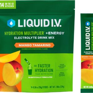 Liquid I.V.® Hydration Multiplier® +Energy - Mango Tamarind - Hydration Powder Packets | Electrolyte Powder Drink Mix | Convenient Single-Serving Sticks | Non-GMO | 14 Servings (Pack of 1)