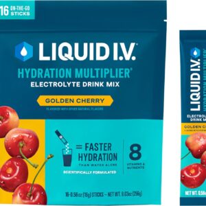 Liquid I.V.® Hydration Multiplier® - Golden Cherry - Hydration Powder Packets | Electrolyte Powder Drink Mix | Convenient Single-Serving Sticks | Non-GMO | 16 Servings (Pack of 1)