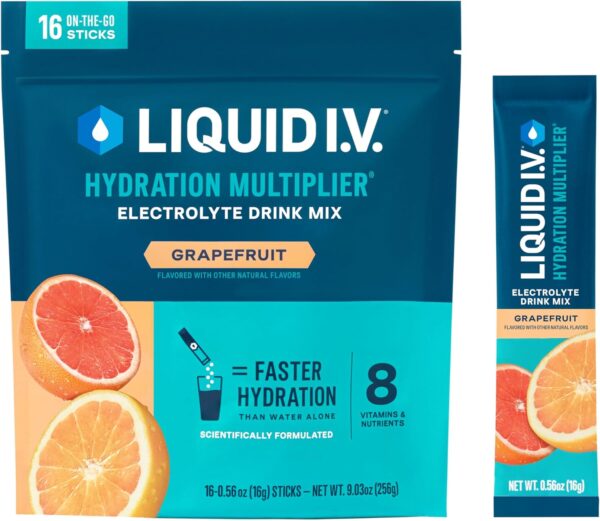 Liquid I.V.® Hydration Multiplier® - Grapefruit - Hydration Powder Packets | Electrolyte Powder Drink Mix | Convenient Single-Serving Sticks | Non-GMO | 16 Servings (Pack of 1)