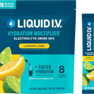 Liquid I.V.® Hydration Multiplier® - Lemon Lime - Hydration Powder Packets | Electrolyte Drink Mix | Easy Open Single-Serving Stick | Non-GMO | 16 Servings (Pack of 1)