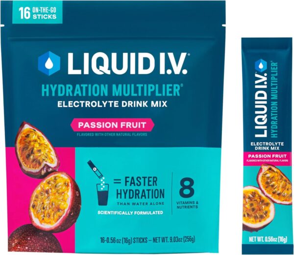 Liquid I.V.® Hydration Multiplier® - Passion Fruit - Hydration Powder Packets | Electrolyte Powder Drink Mix | Convenient Single-Serving Sticks | Non-GMO | 16 Servings (Pack of 1)