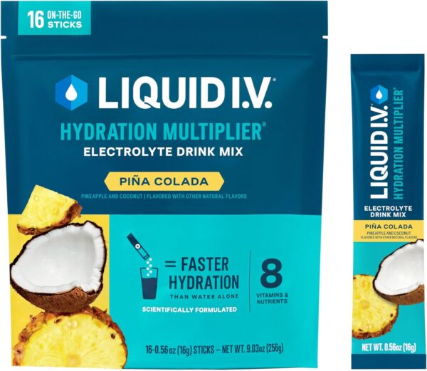 Liquid I.V.® Hydration Multiplier® - Pina Colada - Hydration Powder Packets | Electrolyte Drink Mix | Easy Open Single-Serving Stick | Non-GMO | 16 Servings (Pack of 1)