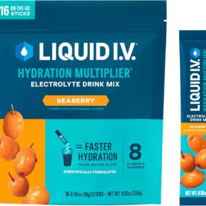 Liquid I.V.® Hydration Multiplier® - Seaberry - Hydration Powder Packets | Electrolyte Powder Drink Mix | Convenient Single-Serving Sticks | Non-GMO | 16 Servings (Pack of 1)