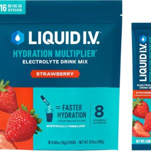 Liquid I.V.® Hydration Multiplier® - Strawberry - Hydration Powder Packets | Electrolyte Drink Mix | Easy Open Single-Serving Stick | Non-GMO | 16 Servings (Pack of 1)