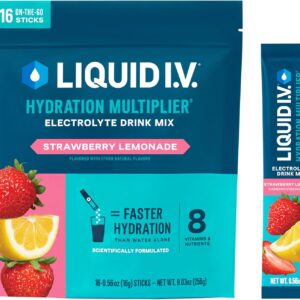 Liquid I.V.® Hydration Multiplier® - Strawberry Lemonade - Hydration Powder Packets | Electrolyte Powder Drink Mix | Convenient Single-Serving Sticks | Non-GMO | 16 Servings (Pack of 1)