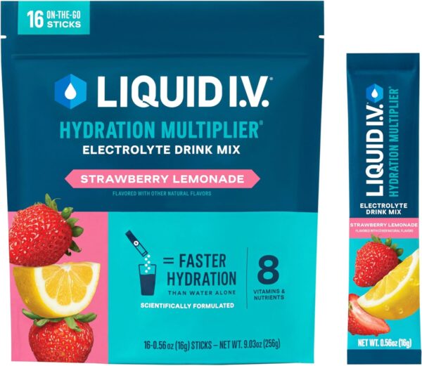 Liquid I.V.® Hydration Multiplier® - Strawberry Lemonade - Hydration Powder Packets | Electrolyte Powder Drink Mix | Convenient Single-Serving Sticks | Non-GMO | 16 Servings (Pack of 1)