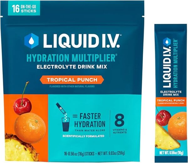 Liquid I.V.® Hydration Multiplier® - Tropical Punch - Hydration Powder Packets | Electrolyte Powder Drink Mix | Convenient Single-Serving Sticks | Non-GMO | 16 Servings (Pack of 1)