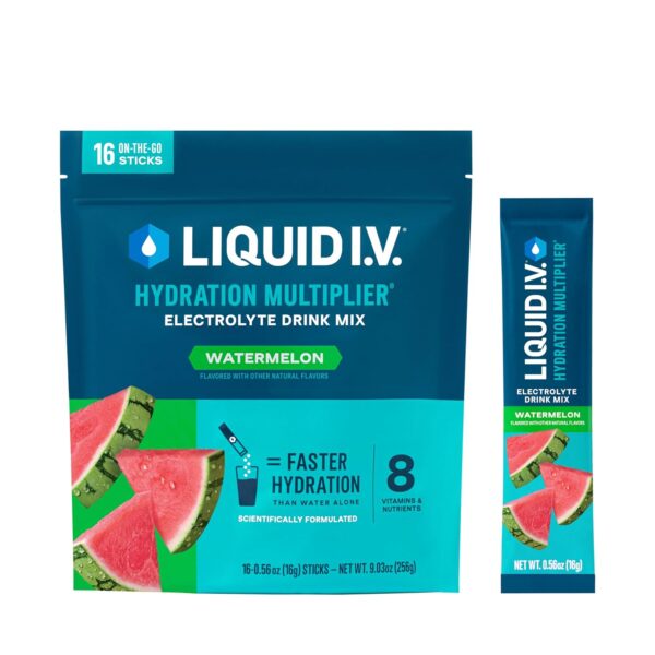 Liquid I.V.® Hydration Multiplier® - Watermelon - Hydration Powder Packets | Electrolyte Drink Mix | Easy Open Single-Serving Stick | Non-GMO | 16 Servings (Pack of 1)