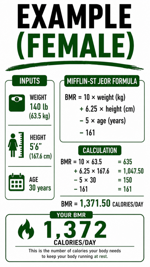 Female BMR calculation example.