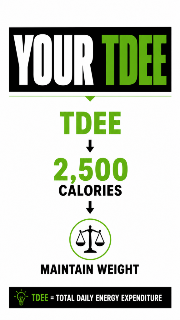 Example showing a TDEE of 2,500 calories used to maintain current body weight.