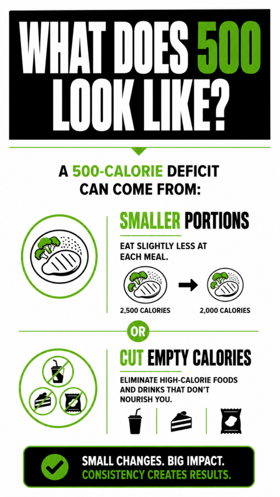Examples of creating a moderate calorie restriction through portion control and reducing empty-calorie foods.