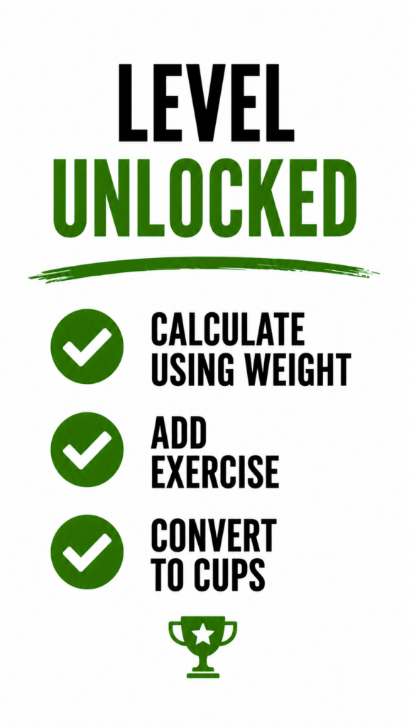 Summary infographic showing the steps for estimating and tracking daily water intake.