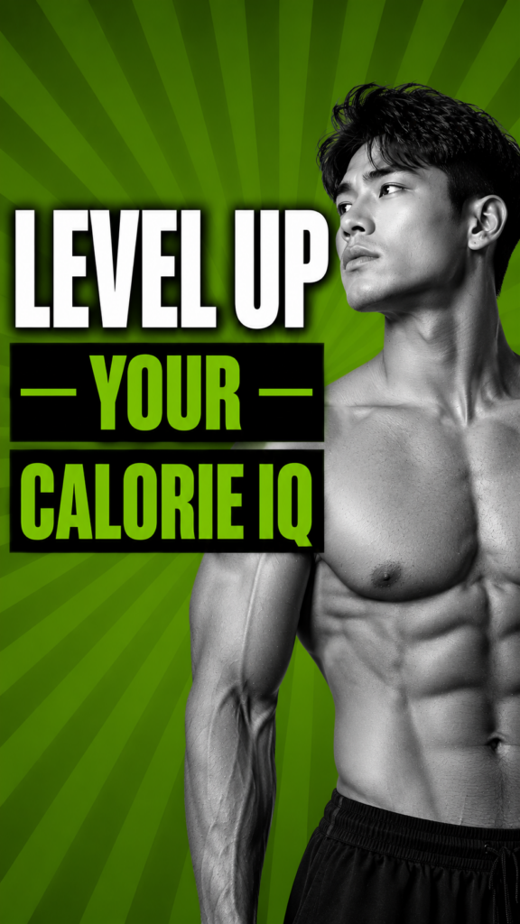 level up calorie iq. male mode; posing for the slide