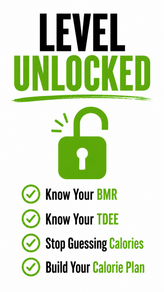 Level Unlocked infographic showing completion of the Calorie IQ lesson.