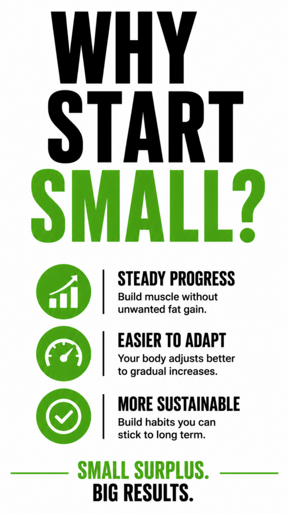 Benefits of beginning with a moderate 500-calorie surplus as an educational starting point.